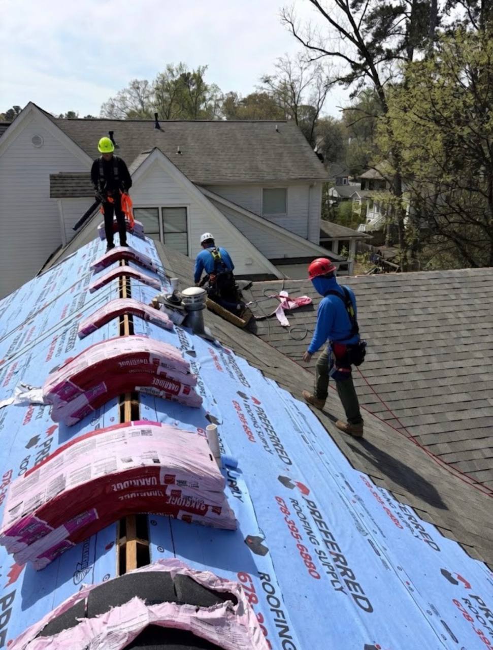 LB Roofing crew installing architectural shingles Atlanta